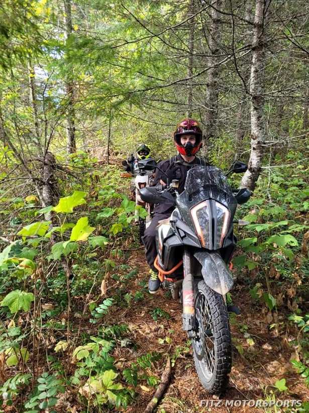 Riding the KTM 1290 on a forest trail