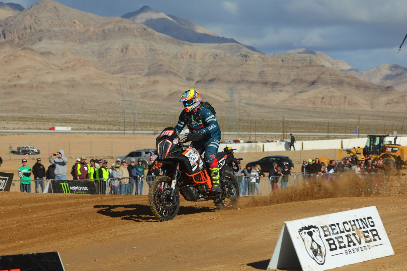 Turning in front of the crowd on the infield course