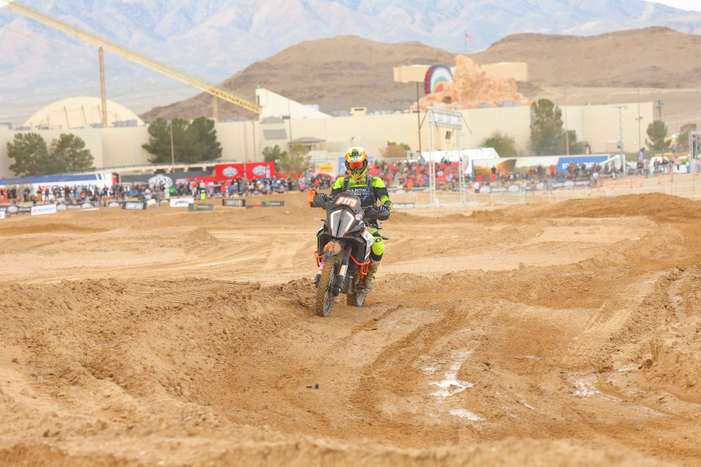 Head-on through the whoops on the infield track